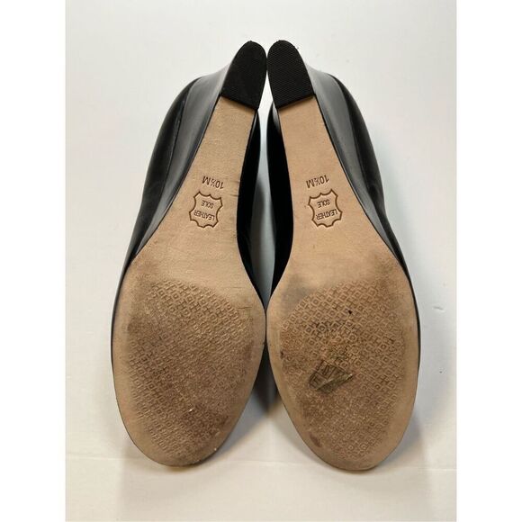 Tory Burch Jolie 85MM Peep Toe Nappa Black Leather Wedge Shoe Size 10.5 Worn 1X - Picture 9 of 12